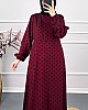 Puantiyeli Viskon Elbise - Bordo