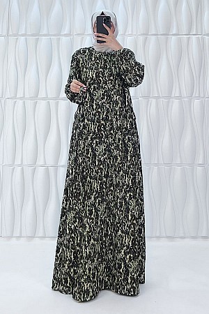 Retro Tesettür Elbise - Yeşil