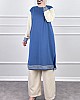 Ribanalı İki İplik Uzun Tunik - Mavi