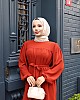 Robalı Ayrobin Elbise - Kiremit