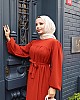 Robalı Ayrobin Elbise - Kiremit
