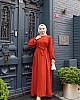 Robalı Ayrobin Elbise - Kiremit