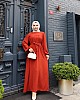 Robalı Ayrobin Elbise - Kiremit
