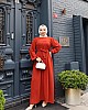 Robalı Ayrobin Elbise - Kiremit
