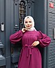 Robalı Ayrobin Elbise - Mürdüm