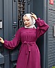 Robalı Ayrobin Elbise - Mürdüm