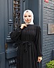 Robalı Ayrobin Elbise - Siyah
