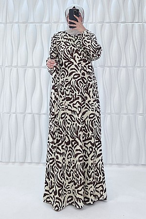 Safari Desenli Elbise - Taş Safari Desenli Elbise - Taş