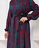 Şal Desenli Tesettür Elbise - Mürdüm