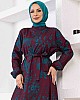 Şal Desenli Tesettür Elbise - Mürdüm