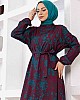 Şal Desenli Tesettür Elbise - Mürdüm