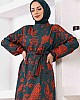 Şal Desenli Tesettür Elbise - Petrol Yeşili