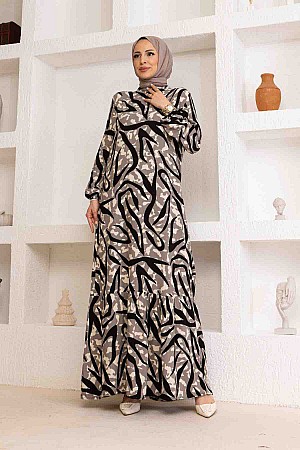 Sarmal Desenli Elbise - Gri
