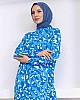 Sarmal Desenli Elbise - Mavi
