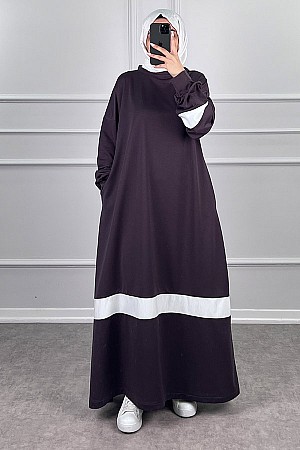 Şerit Detaylı Elbise - Gri