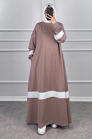 Şerit Detaylı Elbise - Pudra