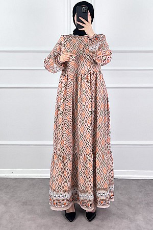 Şerit Detaylı Krep Kumaş Elbise - Krem