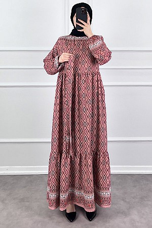 Şerit Detaylı Krep Kumaş Elbise - Pudra