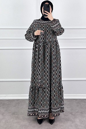 Şerit Detaylı Krep Kumaş Elbise - Siyah