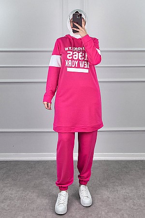 Şerit Detaylı Spor Takım - Pembe
