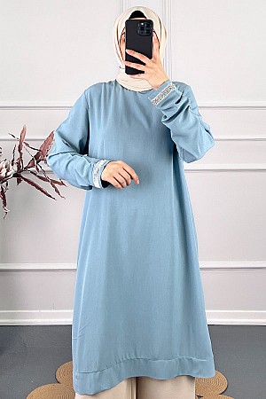 Şerit Detaylı Tunik - Bebe Mavi