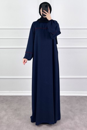 Şeritli Ayrobin Elbise - Lacivert