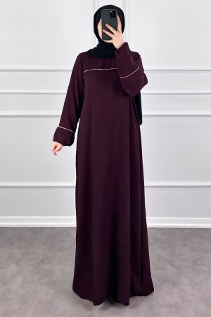 Şeritli Ayrobin Elbise - Mürdüm