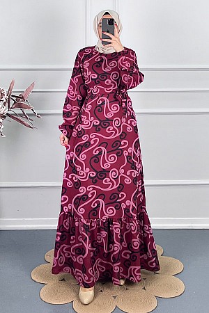 Spor Desenli Elbise - Bordo