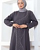 Taşlı Krep Elbise - Gri