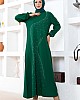 Taşlı Krep Elbise - Yeşil