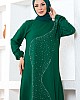 Taşlı Krep Elbise - Yeşil