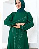 Taşlı Krep Elbise - Yeşil