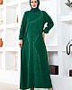 Taşlı Krep Elbise - Yeşil