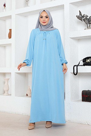 Tesettür Ferace Elbise - Buz Mavisi