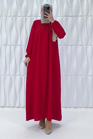 Tesettür Ferace Elbise - Kırmızı Tesettür Ferace Elbise - Kırmızı
