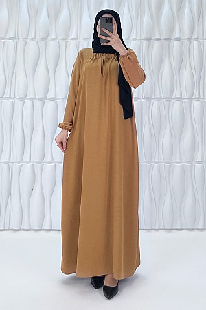 Tesettür Ferace Elbise - Taba