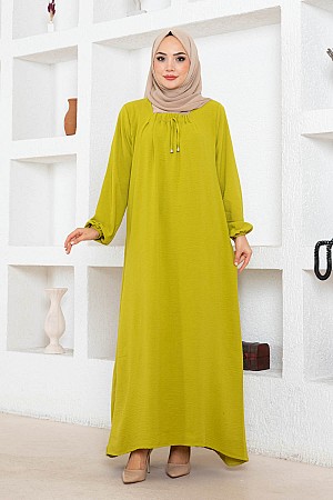 Tesettür Ferace Elbise - Yağ Yeşili