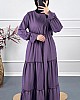 Tesettür Gofre Elbise - Mor