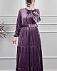 Tesettür Kadife Elbise - Mor