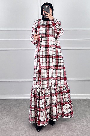 Tüvit Elbise - Kırmızı Beyaz