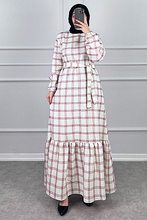 Tüvit Elbise - Pembe Beyaz