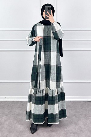 Tüvit Elbise - Yeşil Beyaz