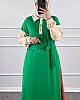 Üç Renk Kuşaklı Elbise - Yeşil