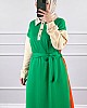 Üç Renk Kuşaklı Elbise - Yeşil