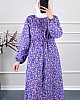Viskon Kumaş Çiçekli Elbise - Mor
