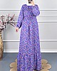 Viskon Kumaş Çiçekli Elbise - Mor