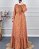 Viskon Kumaş Çiçekli Elbise - Turuncu