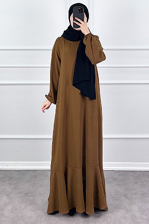 Volanlı Ayrobin Elbise - Camel