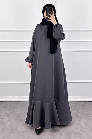 Volanlı Elbise - Gri