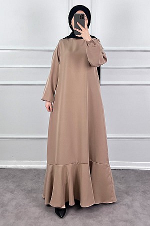 Volanlı Elbise - Vizon